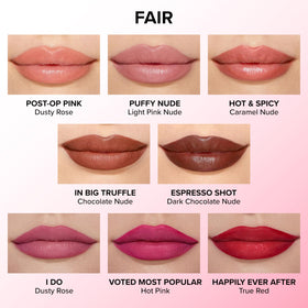 Too Faced product applied on lips demonstrating instant plumping and defined lip shape benefit