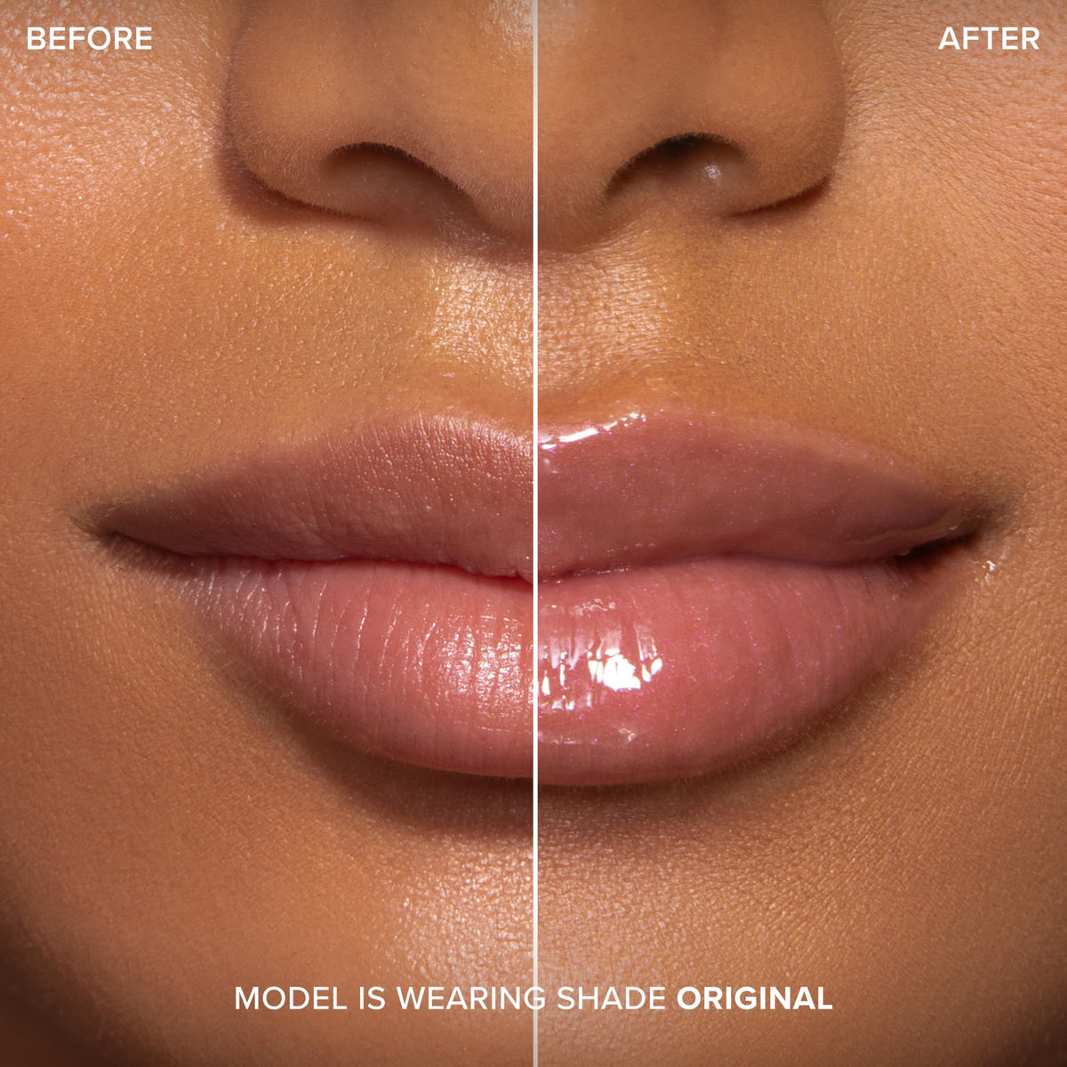 Too Faced before and after lips displaying visibly fuller, smoother lip results
