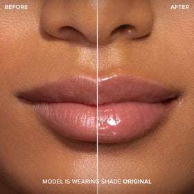 Too Faced before and after lips displaying visibly fuller, smoother lip results