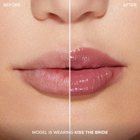 Too Faced on-lips view of Kiss the Bride highlighting instant plumper effect