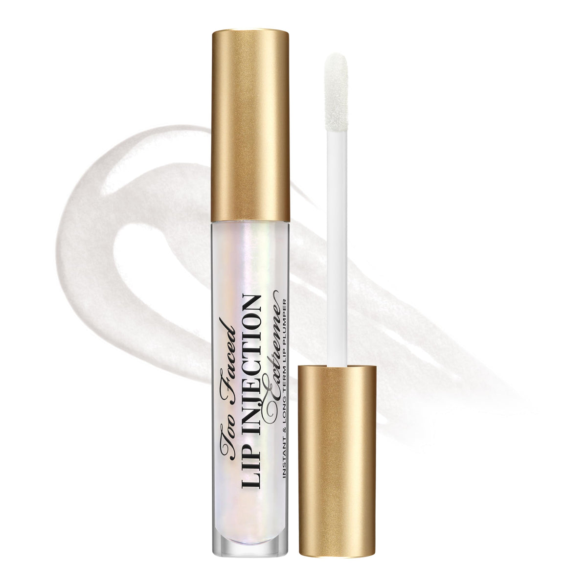 Too Faced front packaging showing glossy tinted lip plumper benefits