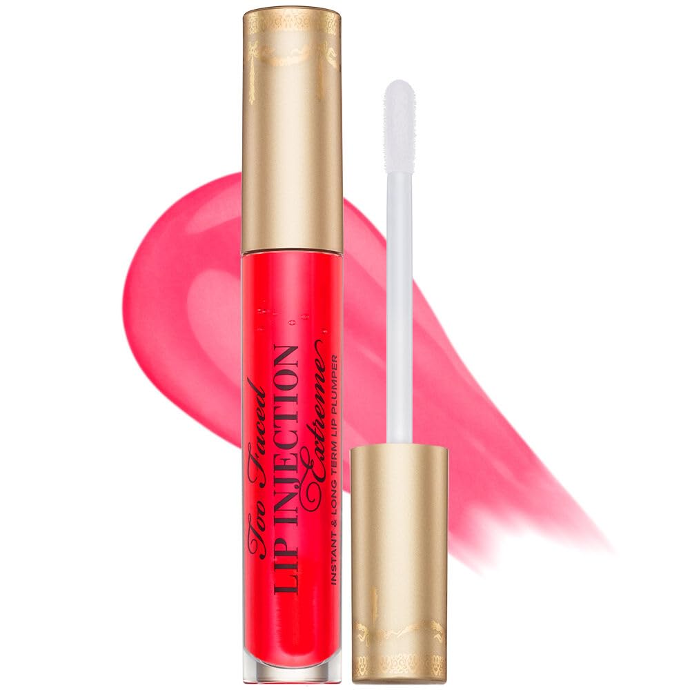 Too Faced front packaging showing Strawberry Kiss glossy plumper, highlights immediate shine