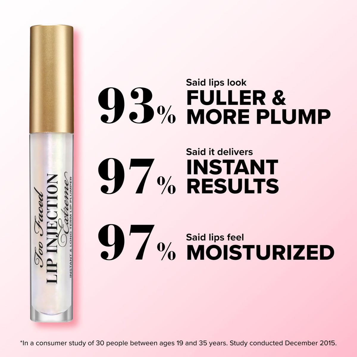 Too Faced gloss texture swatch highlighting hydrating, glossy finish