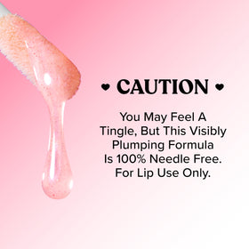 Too Faced gloss worn on lips demonstrating instant fuller-looking pout