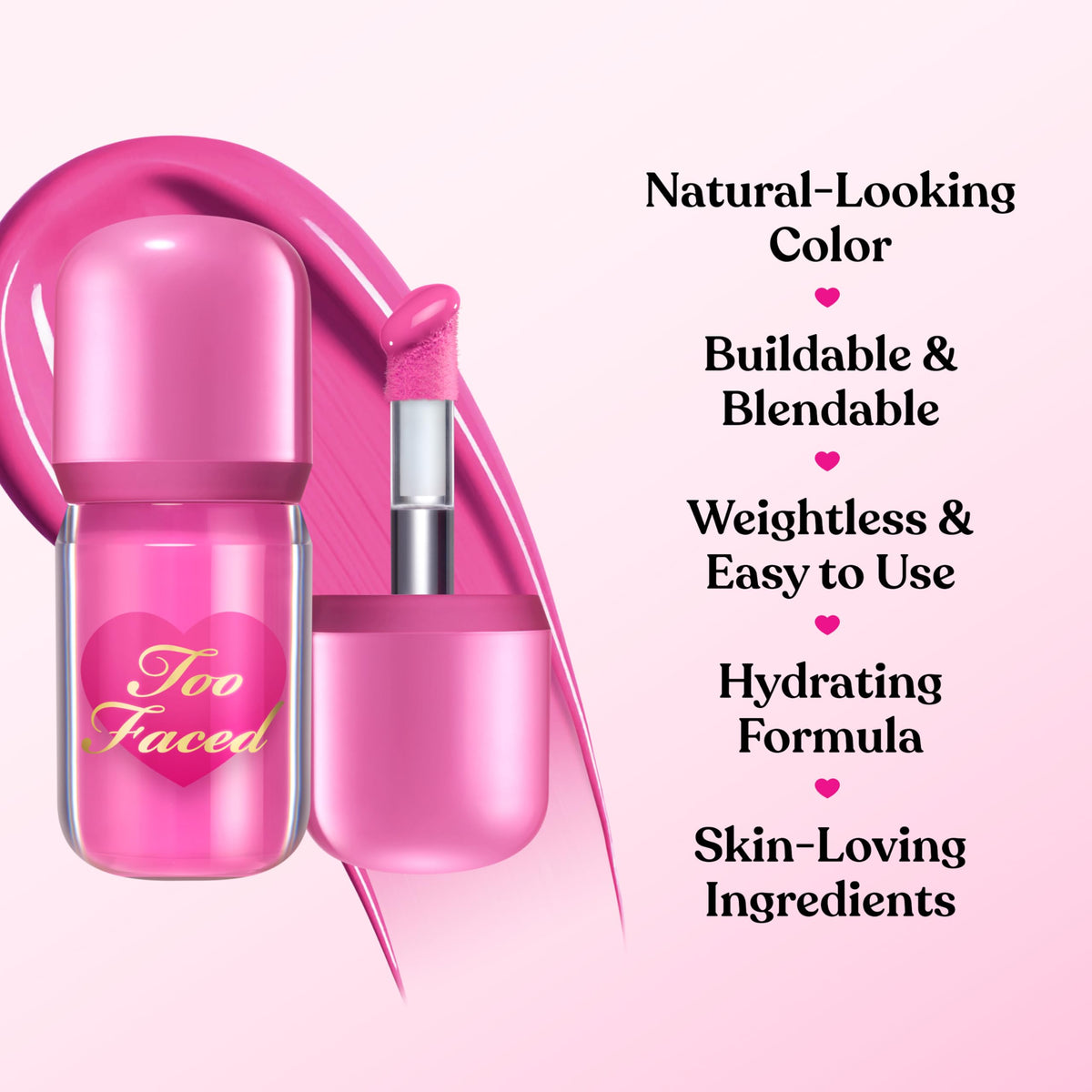 Too Faced applying to cheek demonstrates natural-looking flush and blendability
