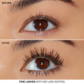 Too Faced applying mascara to lashes for long-lasting curl and lift