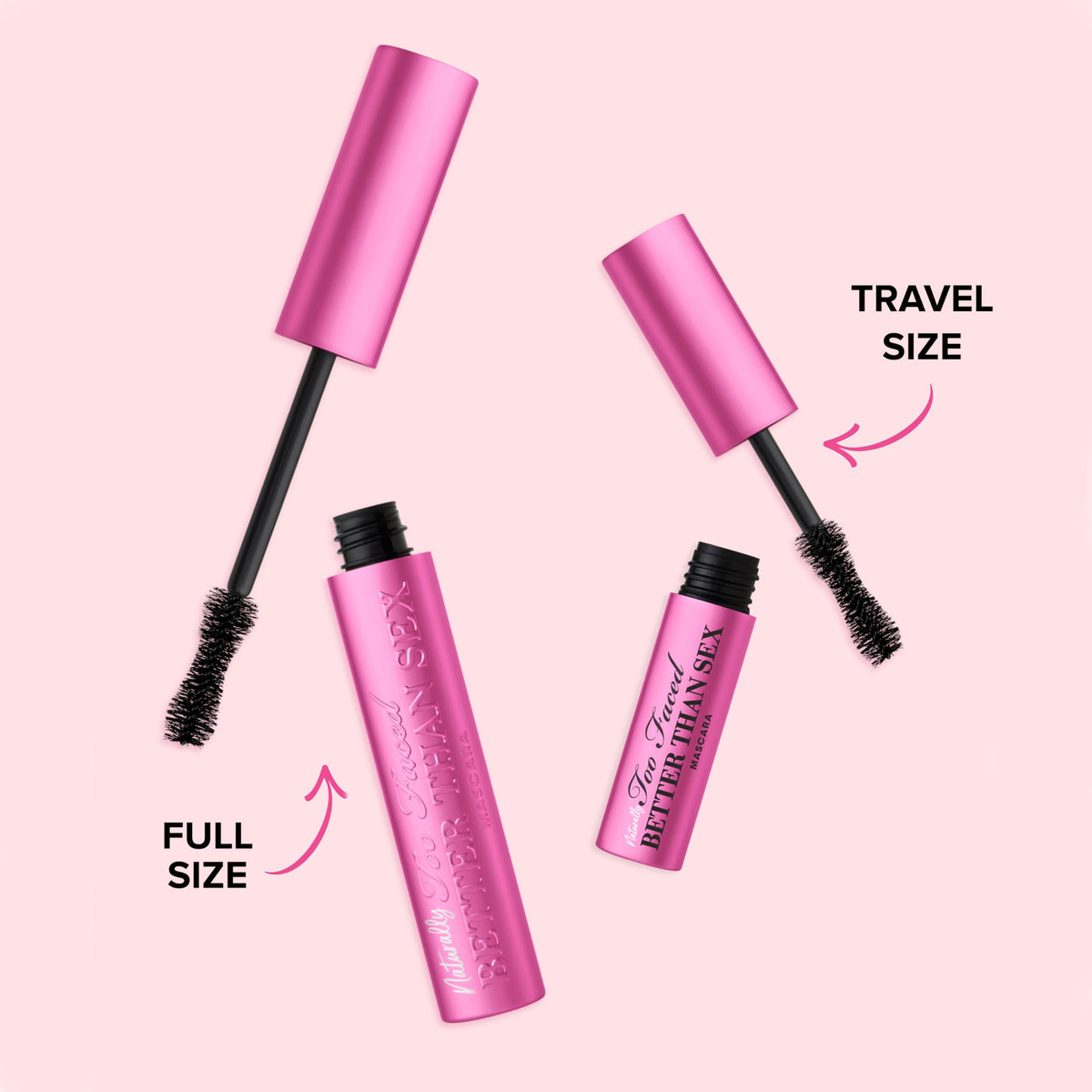 Too Faced mascara tucked in makeup bag reflecting everyday portability and readiness