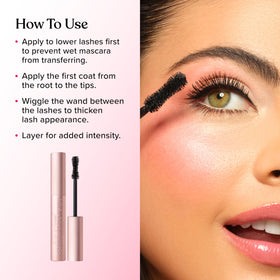 Too Faced mascara applied on model lashes for dramatic volume and length benefit