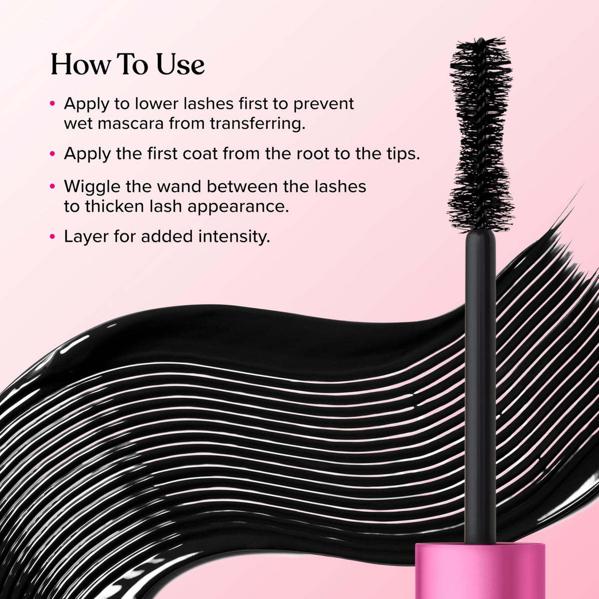 Too Faced mascara applied on lashes showing length and curl for dramatic effect