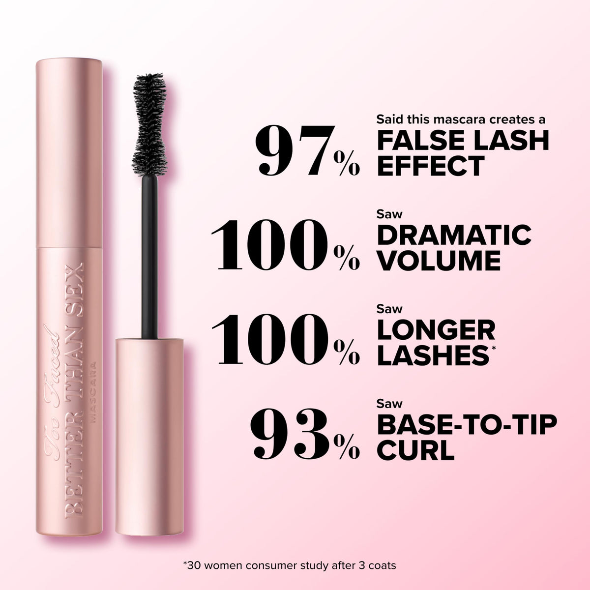 Too Faced mascara texture swatch illustrating rich black pigment and smooth application