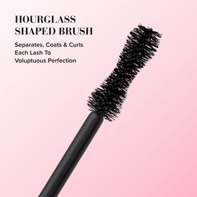 Too Faced mascara wand coating lashes with rich chocolate pigment