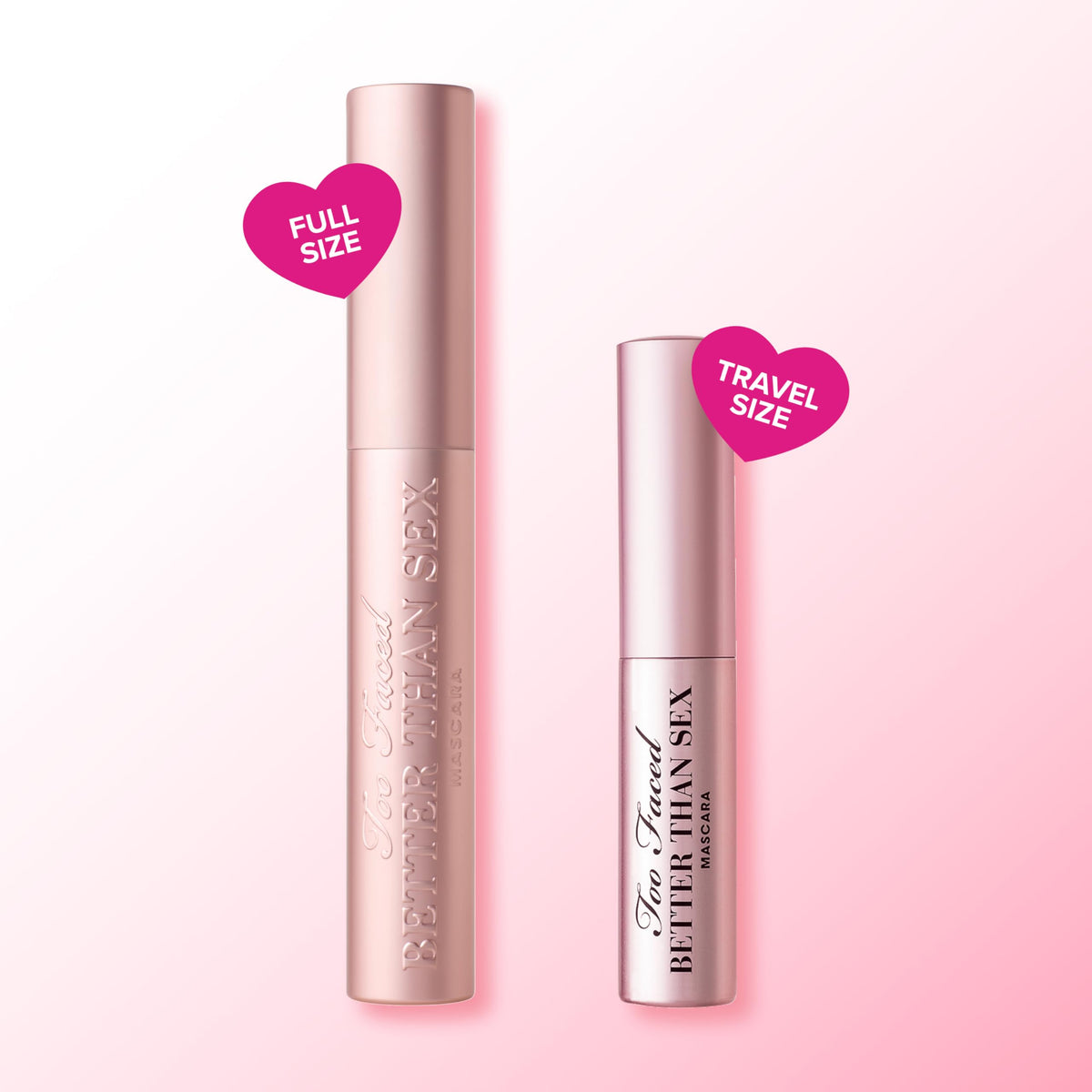 Too Faced tube styled with makeup backdrop highlighting premium beauty appeal