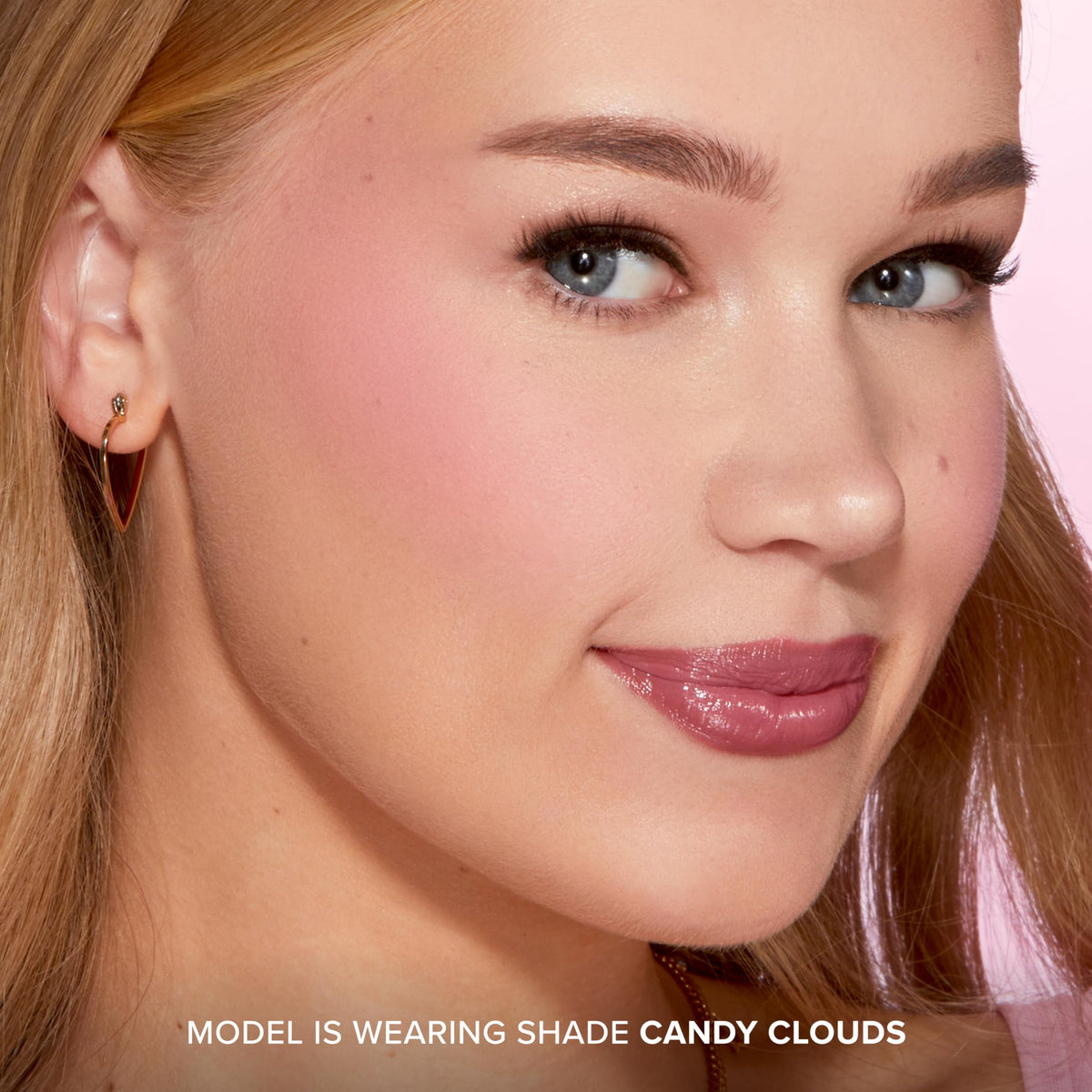 Too Faced applied on model cheeks for natural blurred color and lift