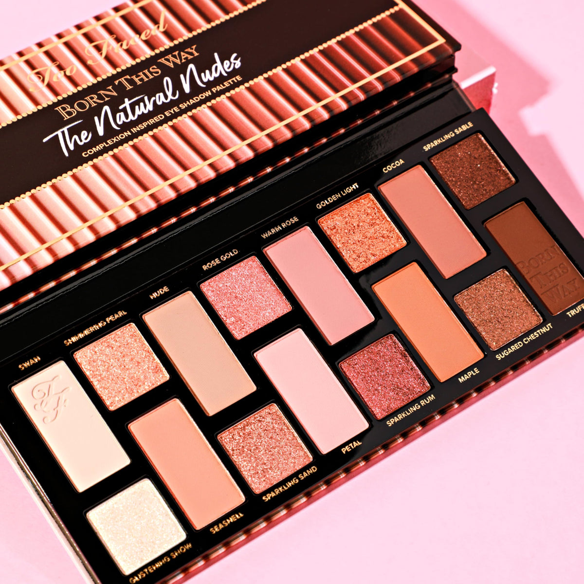 Too Faced metallic and shimmer shadow close-up highlighting luminous finish and intensity