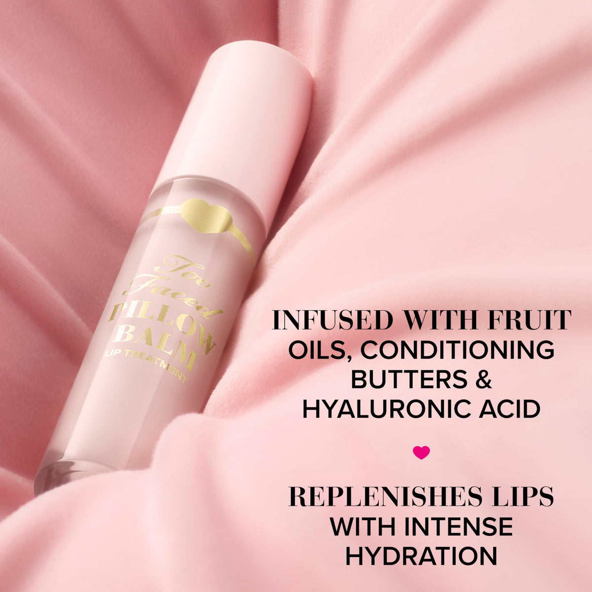 Too Faced opened cap and visible label highlighting ingredients and benefit