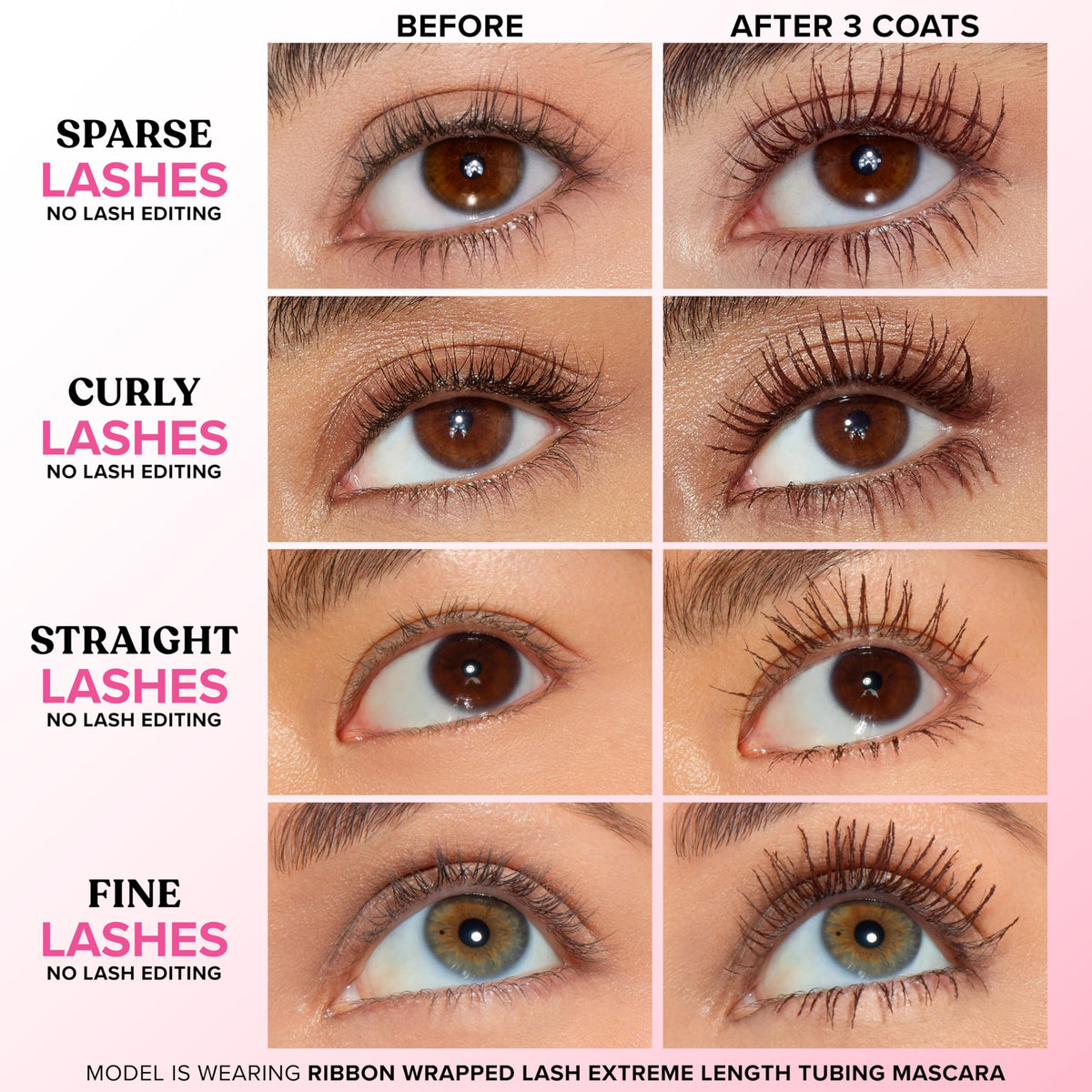 Too Faced wand close-up showing Lash Extension brush for precision