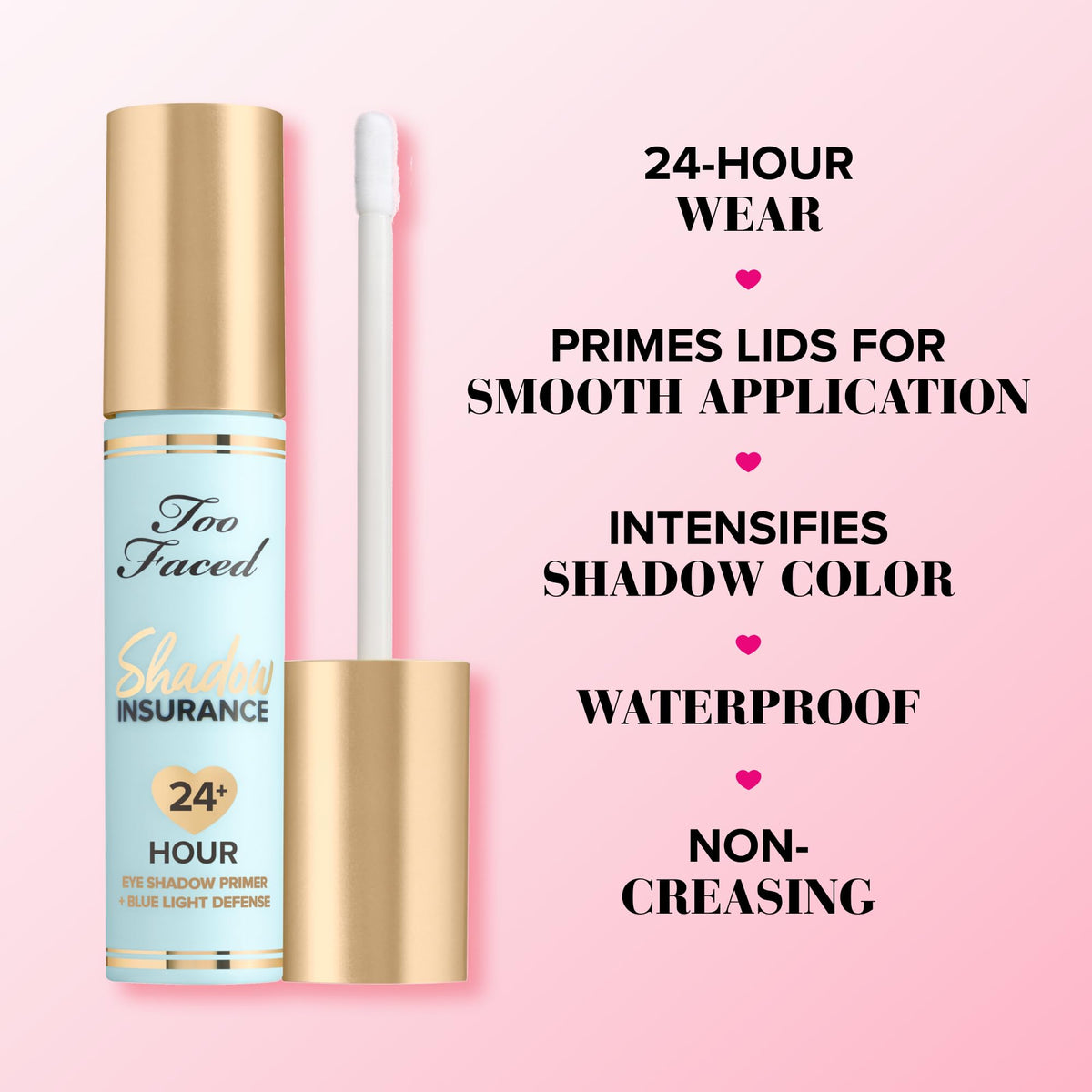 Too Faced primer with eyeshadow on primed lid close-up showing enhanced color payoff