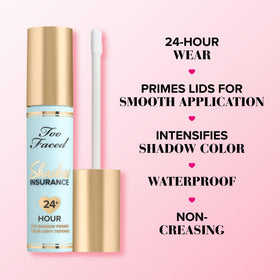 Too Faced primer with eyeshadow on primed lid close-up showing enhanced color payoff