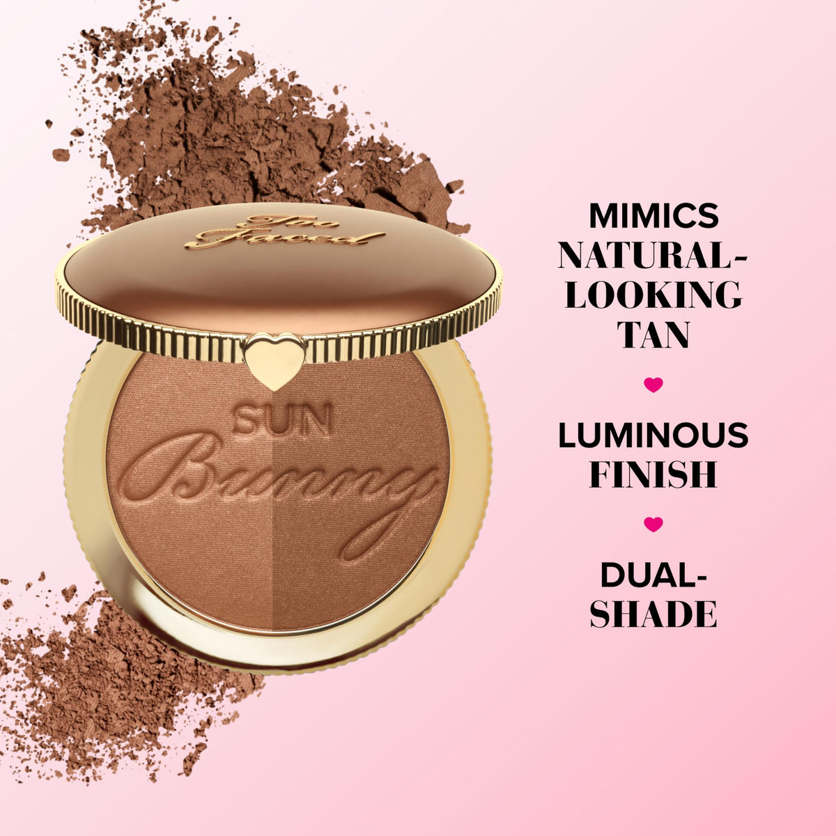 Too Faced Sun Bunny nestled in a makeup bag to show portability and everyday use