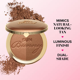 Too Faced Sun Bunny nestled in a makeup bag to show portability and everyday use