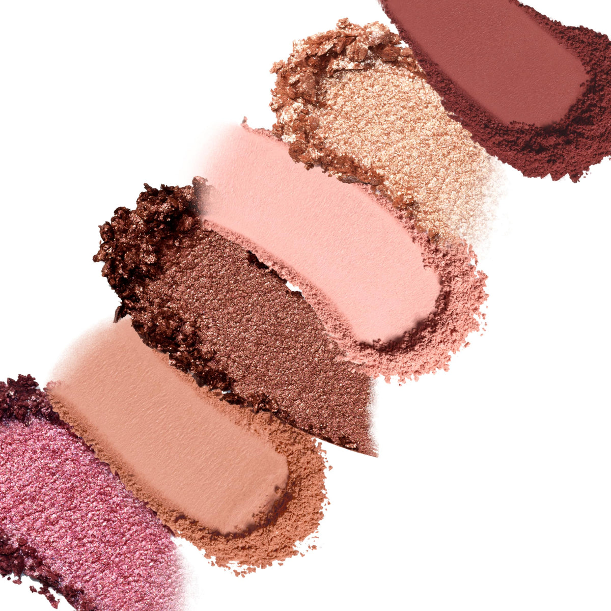 Too Faced close-up of six shade pans highlighting rich pigment and blendability
