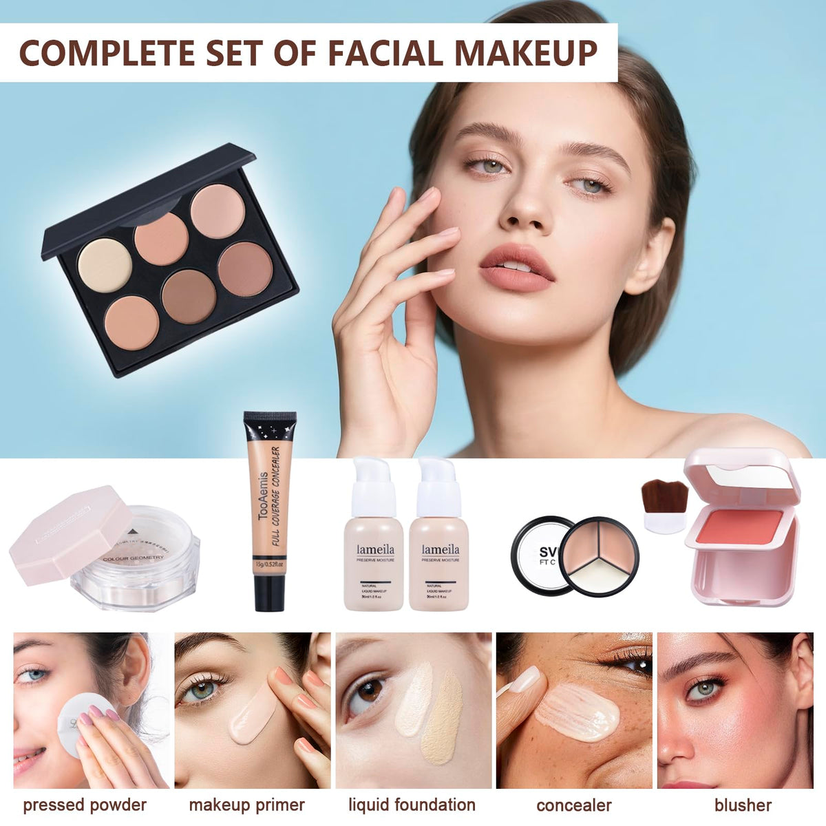 TooAemiS makeup brushes and sponges organized for easy application