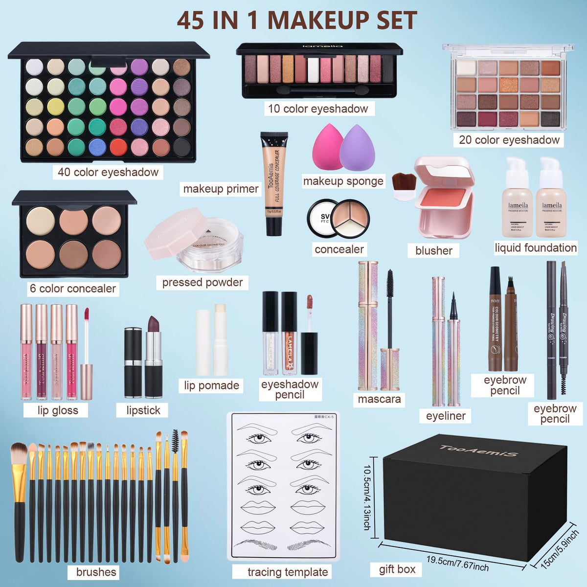 TooAemiS 16-color eyeshadow palette open highlighting shade variety