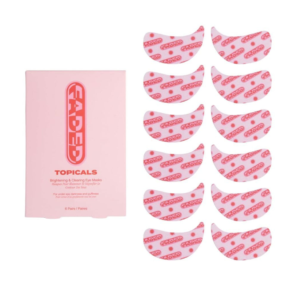 Topicals front packaging showing brand and set of six masks for quick brightening