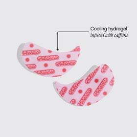 Topicals patch applied under eye demonstrating de-puffing and brightening effect
