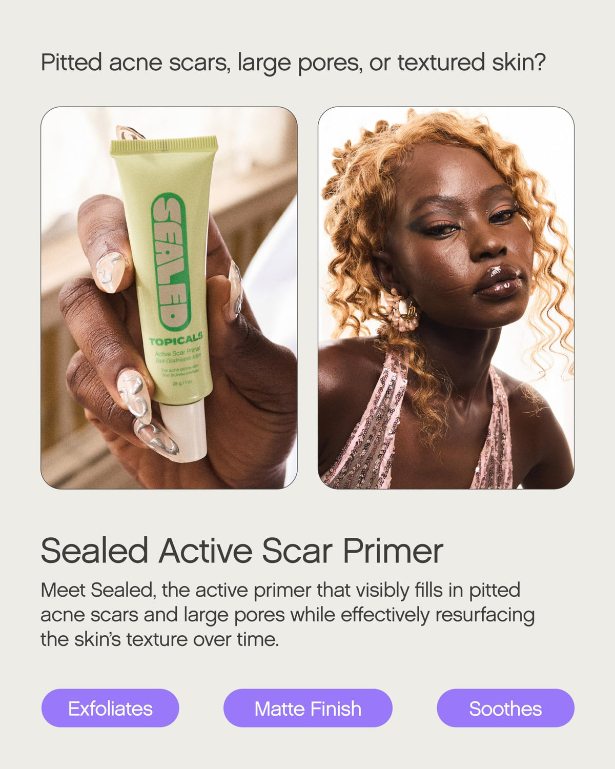 Topicals Sealed texture close-up demonstrating silky primer finish and blurring effect