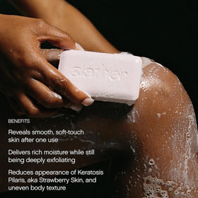 Topicals slather applied on arm in shower reducing rough texture