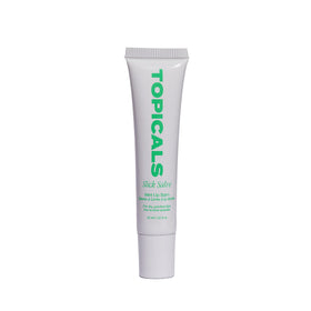 Topicals front tube shot showing compact mint glossy balm and travel-ready design