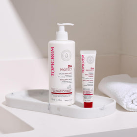 Topicrem balm application on arm showing soothing and barrier repair