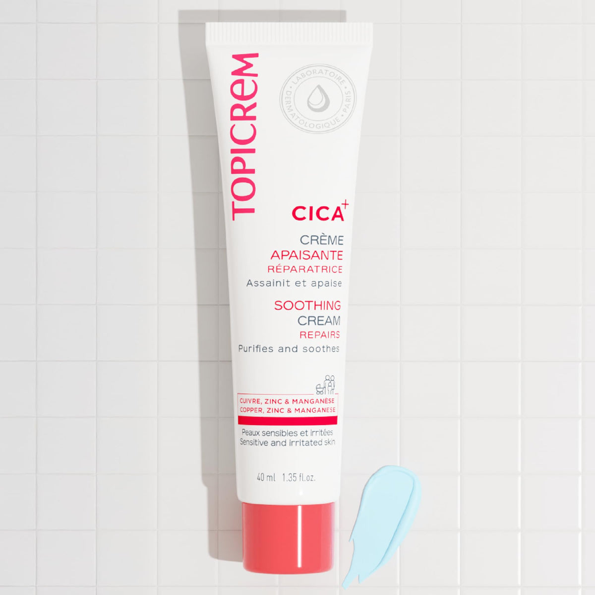 Topicrem CICA cream label close-up showing ingredients clarity and trust benefit