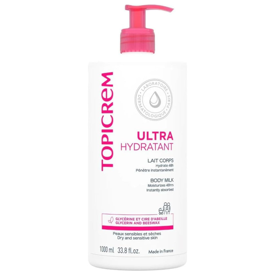 Topicrem front packaging 1000ml showing product and benefits