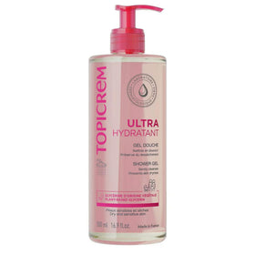 Topicrem front packaging showing 500ml gentle cleansing gel and benefits