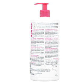 Topicrem pump close-up with lotion texture for quick absorption