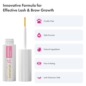 Toplash applied to lashes and brows demonstrating targeted nourishment benefit