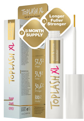 Toplash front packaging showing bottle and box benefits