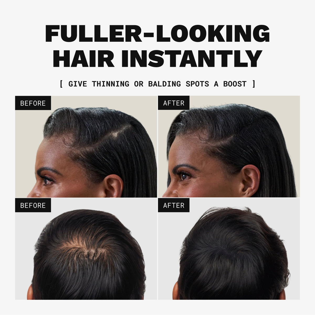 Close texture of Toppik Auburn keratin fibers blending with hair