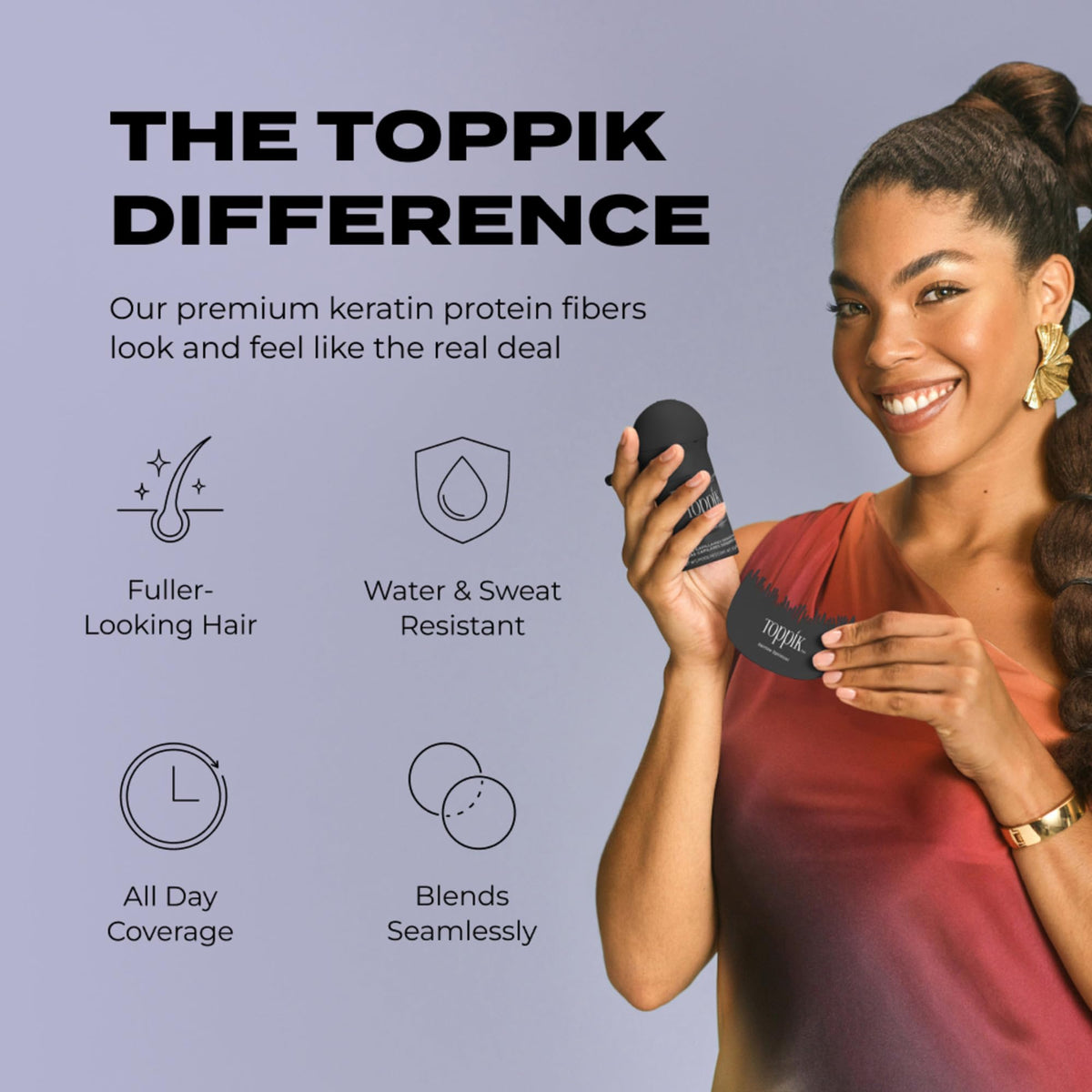 before and after comparison using TOPPIK showing improved hair density