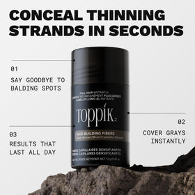 Toppik dispenser top close-up demonstrating controlled fiber release benefit