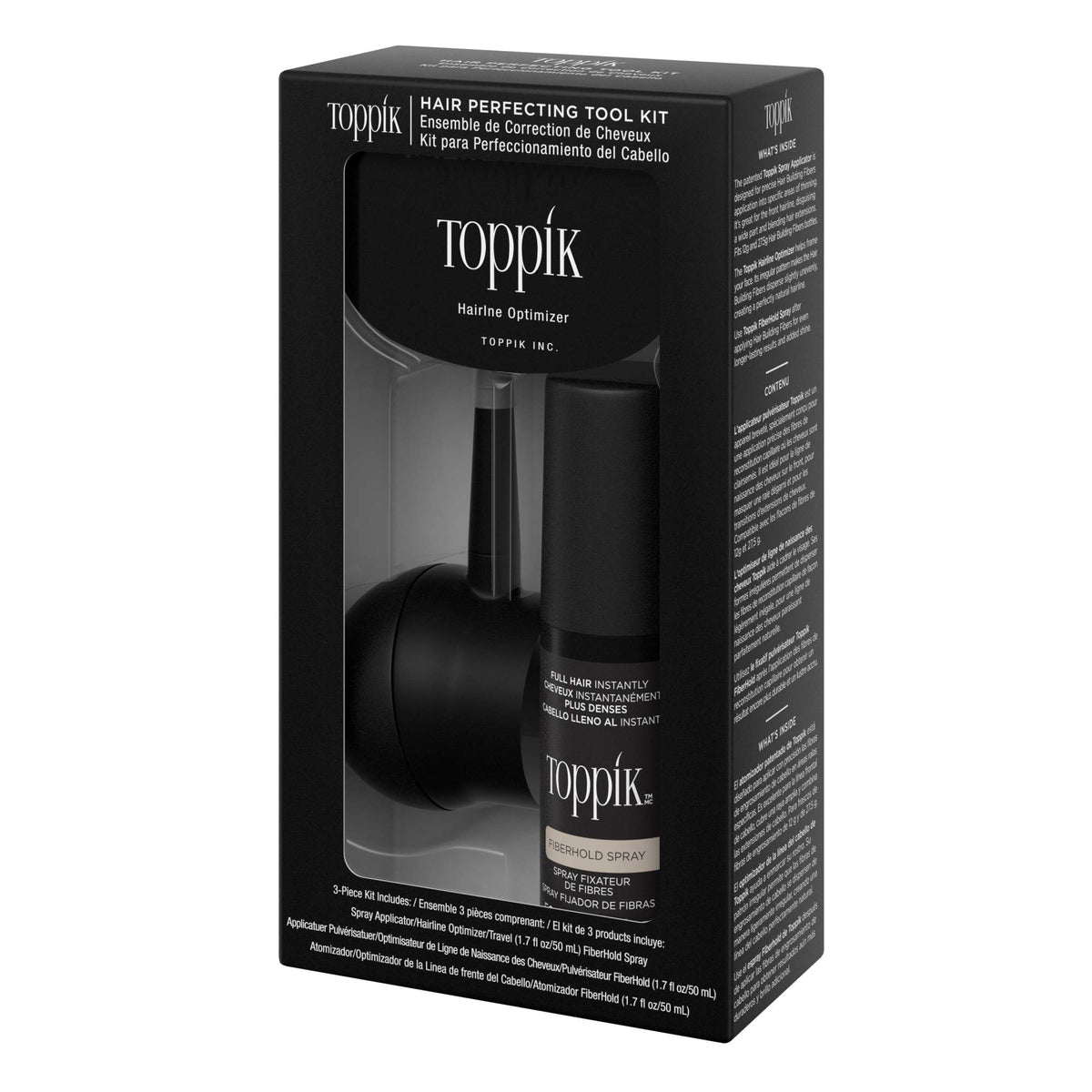 TOPPIK Fiber Hold Spray held in hand to show travel size and convenient finishing hold for on-the-go use