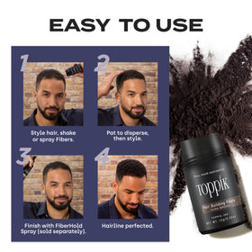 TOPPIK fibers attached to hair strands showing realistic finish
