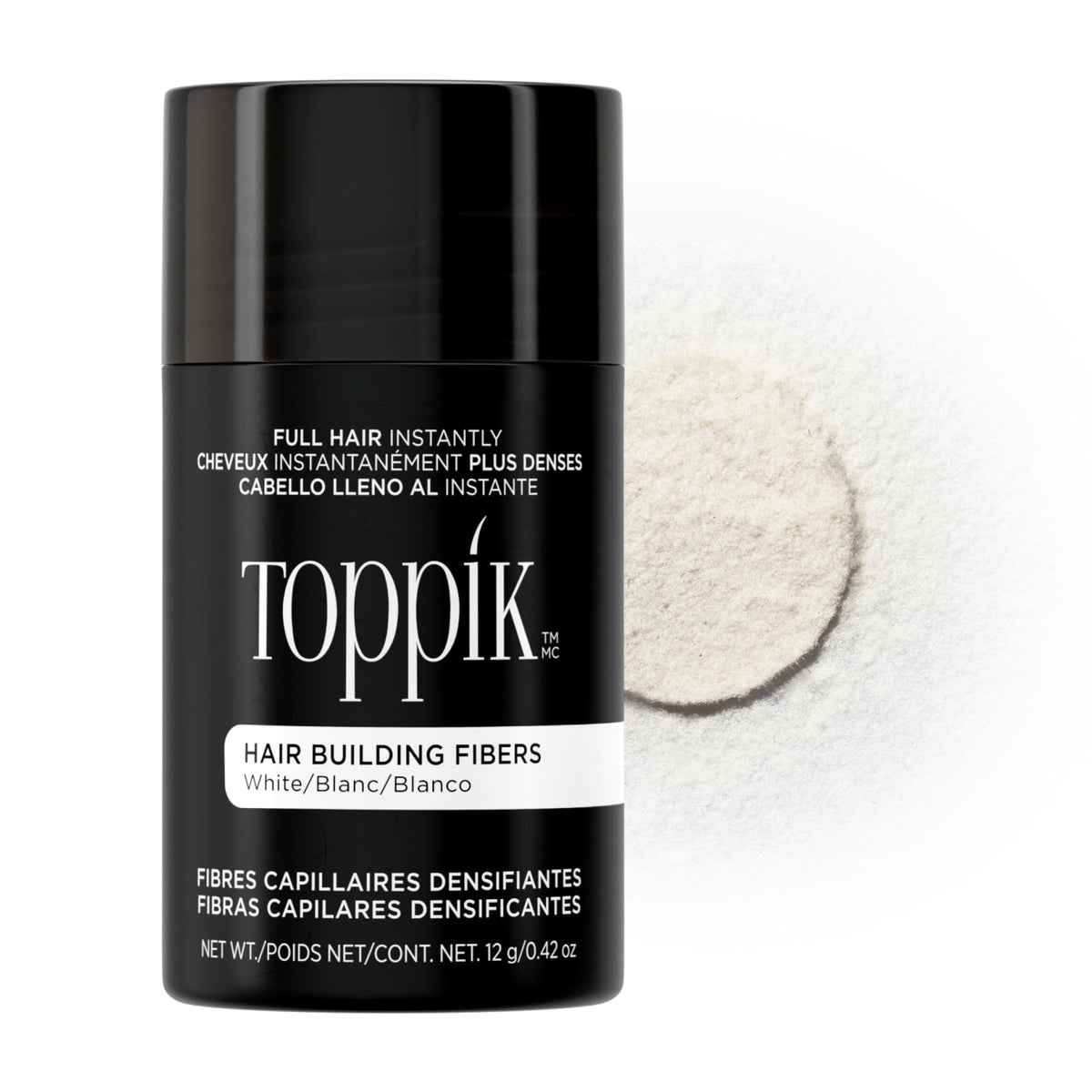TOPPIK front packaging white 12g shows compact travel-friendly container