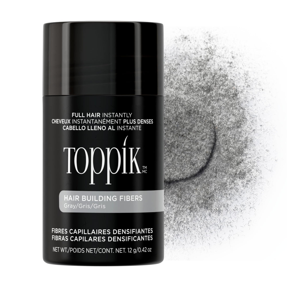 TOPPIK gray front packaging showing product and benefit of instant thickness