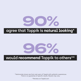 product label close-up on TOPPIK showing keratin formula transparency benefit