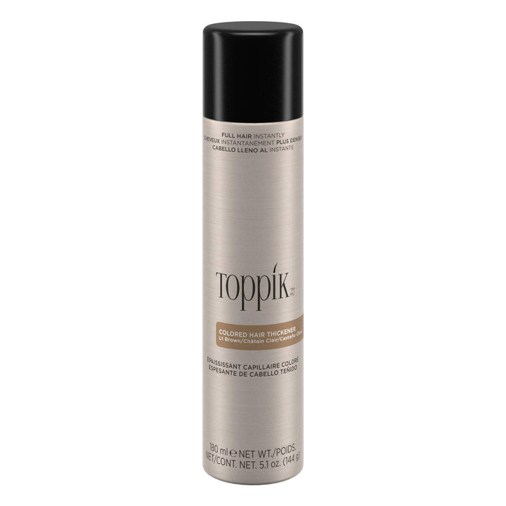 TOPPIK bottle front packaging showing light brown shade and benefits