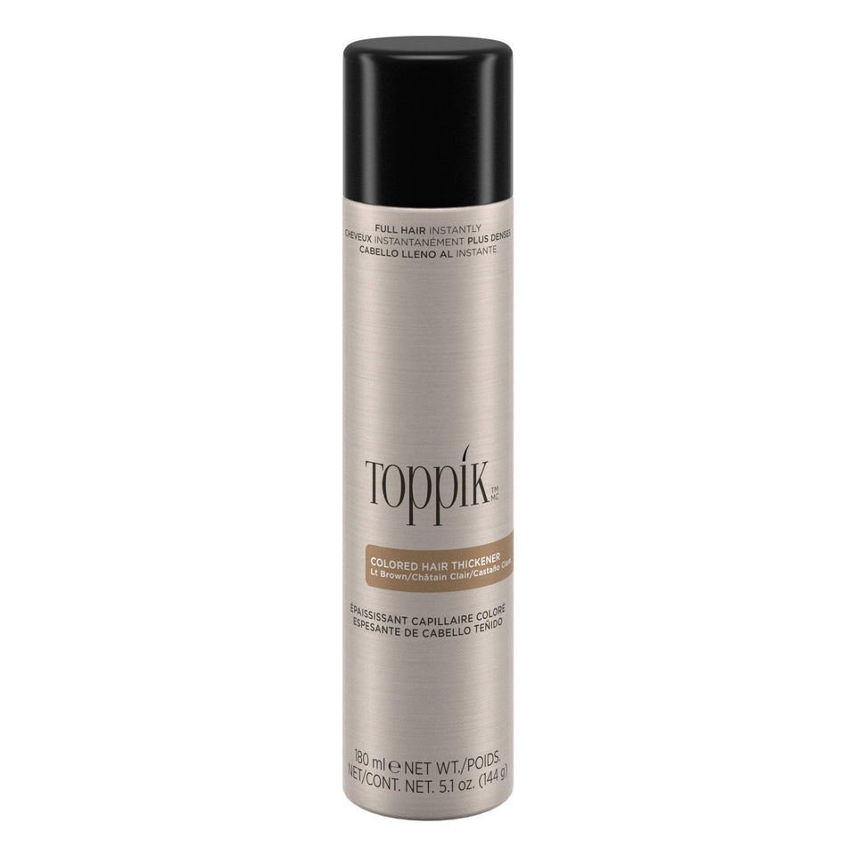 TOPPIK bottle front packaging showing light brown shade and benefits