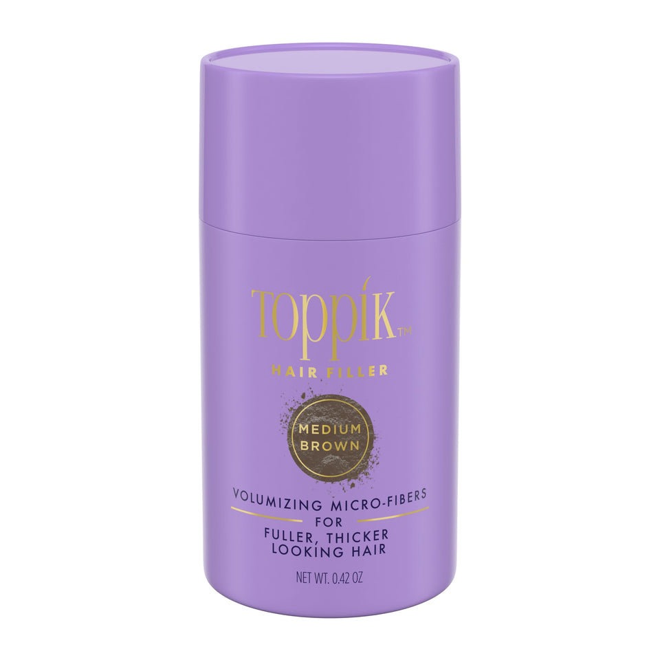 TOPPIK medium brown jar front view showing compact packaging and instant coverage